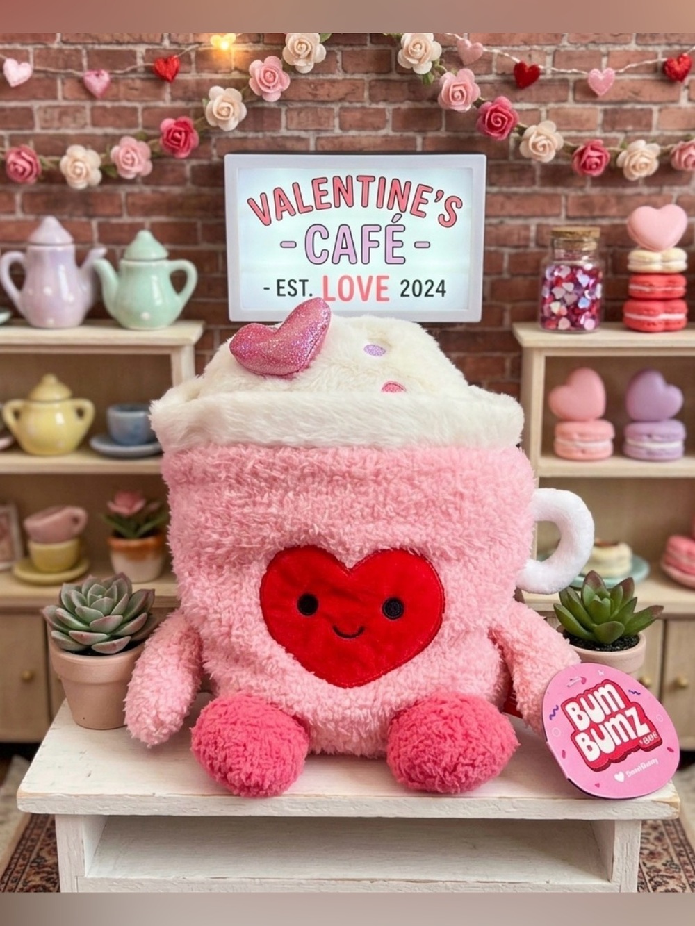 Pink Meghan the Love Mug Valentine BumBumz Heart Cup Plush Stuffed Animal